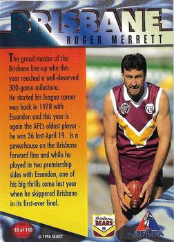 1996 Select AFL Centenary Series #10 Roger Merrett Back